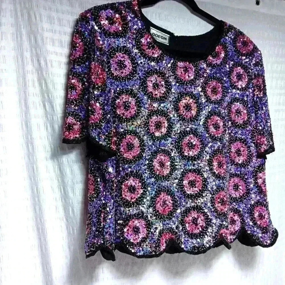 Vintage Odeon floral Sequence beading  top. - Picture 3 of 8